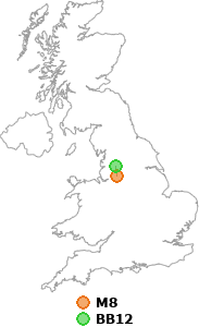 map showing distance between M8 and BB12