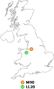 map showing distance between M90 and LL20