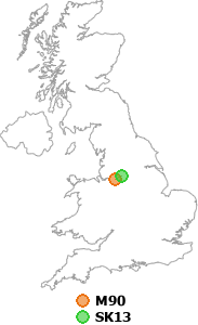 map showing distance between M90 and SK13