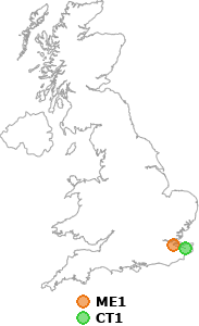map showing distance between ME1 and CT1