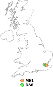 map showing distance between ME1 and DA8