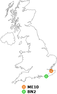 map showing distance between ME10 and BN2