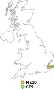 map showing distance between ME10 and CT9