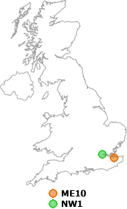 map showing distance between ME10 and NW1
