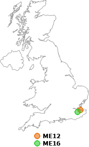 map showing distance between ME12 and ME16