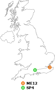map showing distance between ME12 and SP4