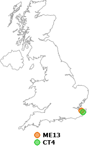 map showing distance between ME13 and CT4