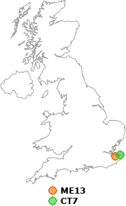 map showing distance between ME13 and CT7