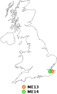 map showing distance between ME13 and ME14