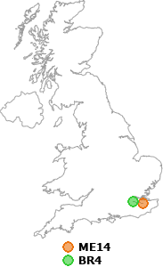 map showing distance between ME14 and BR4