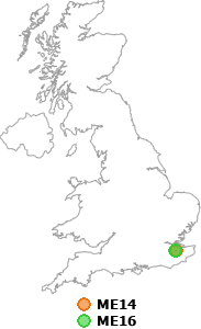 map showing distance between ME14 and ME16