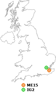 map showing distance between ME15 and IG2