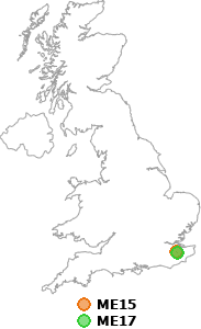 map showing distance between ME15 and ME17