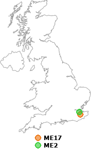 map showing distance between ME17 and ME2