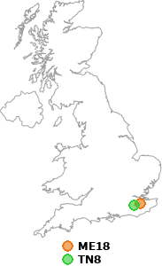 map showing distance between ME18 and TN8