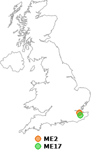 map showing distance between ME2 and ME17