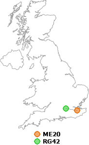map showing distance between ME20 and RG42