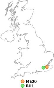 map showing distance between ME20 and RH1