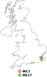 map showing distance between ME3 and ME17