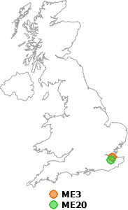 map showing distance between ME3 and ME20