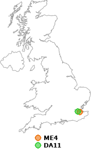map showing distance between ME4 and DA11