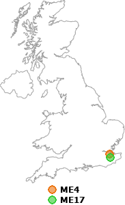map showing distance between ME4 and ME17