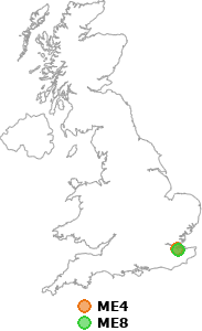 map showing distance between ME4 and ME8