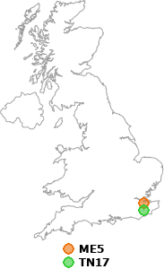 map showing distance between ME5 and TN17