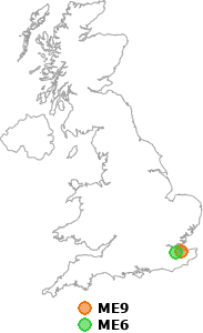 map showing distance between ME9 and ME6