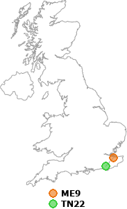 map showing distance between ME9 and TN22