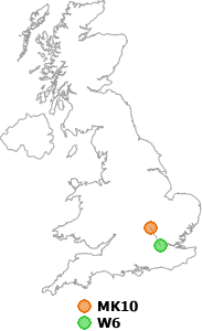 map showing distance between MK10 and W6