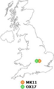 map showing distance between MK11 and OX17