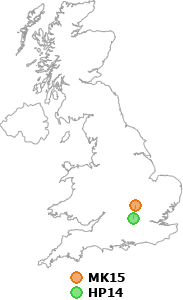 map showing distance between MK15 and HP14