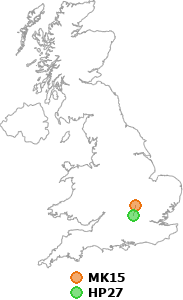 map showing distance between MK15 and HP27