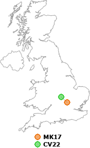 map showing distance between MK17 and CV22