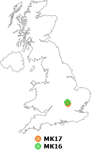 map showing distance between MK17 and MK16