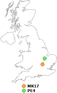 map showing distance between MK17 and PE4