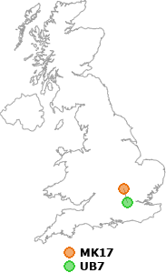 map showing distance between MK17 and UB7