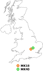 map showing distance between MK18 and MK40