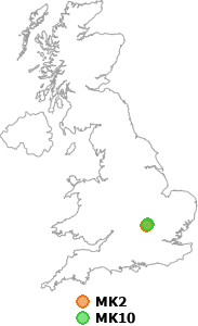 map showing distance between MK2 and MK10