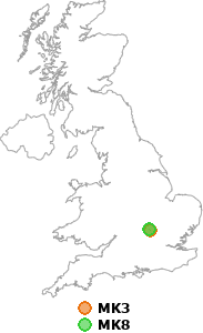 map showing distance between MK3 and MK8