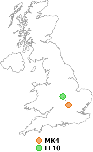 map showing distance between MK4 and LE10