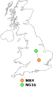 map showing distance between MK4 and NG16