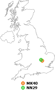 map showing distance between MK40 and NN29