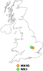 map showing distance between MK40 and NN3