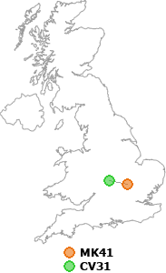 map showing distance between MK41 and CV31