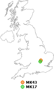 map showing distance between MK43 and MK17