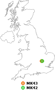 map showing distance between MK43 and MK42