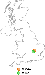 map showing distance between MK44 and MK2
