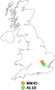 map showing distance between MK45 and AL10